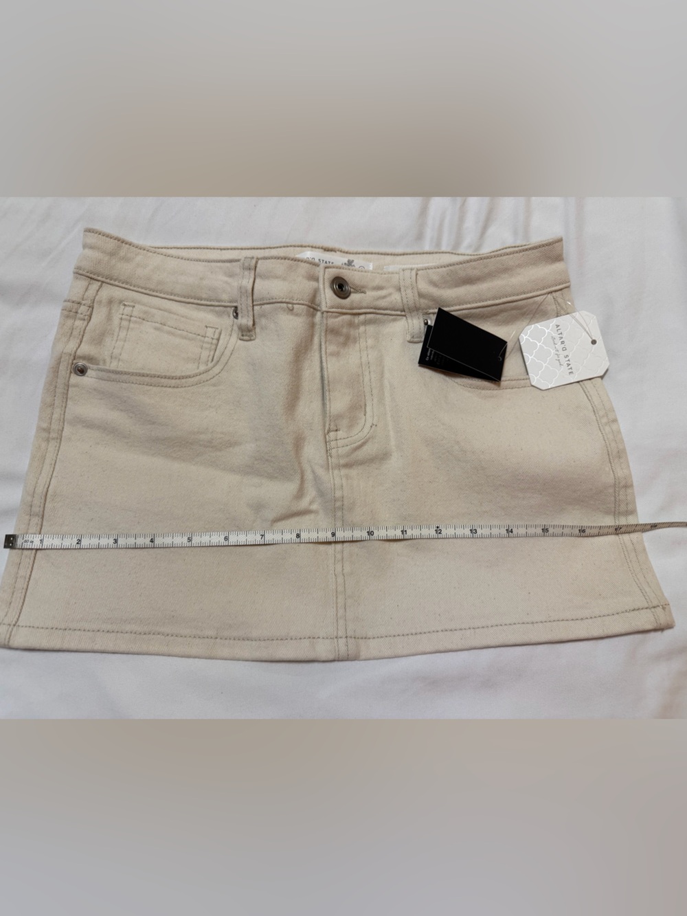 Altar'd State Cream Mini Denim Skirt
